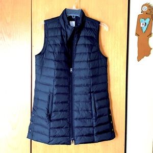 J.Jill XS down hip length zip quilted black puffer vest fleece pockets side snap